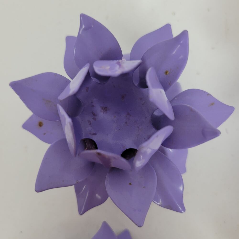 VINTAGE Lotus Flower Metal Purple Handmade Candle Holders Retro Set of 2 - Picture 12 of 13